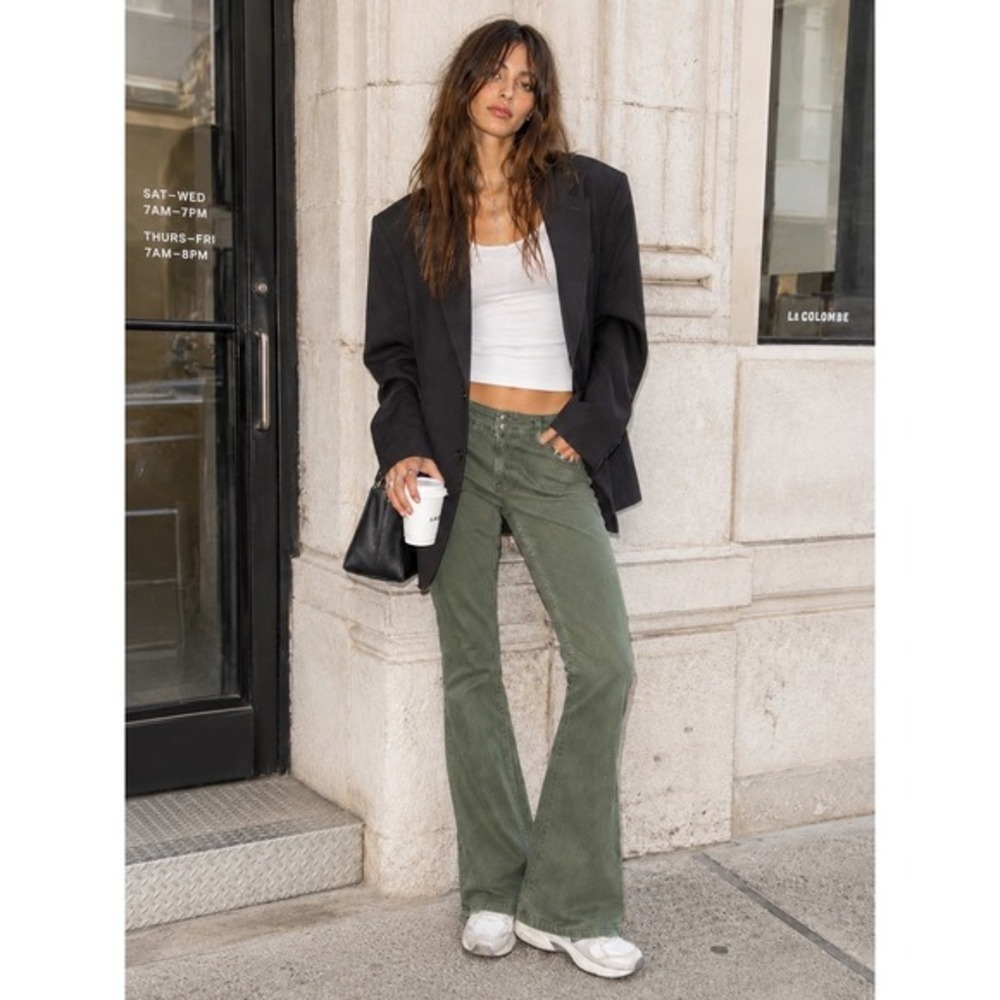 Y2K Levi 726 Flare Jeans Olive‎ Green Minimal Indie Model Off Duty Street 29